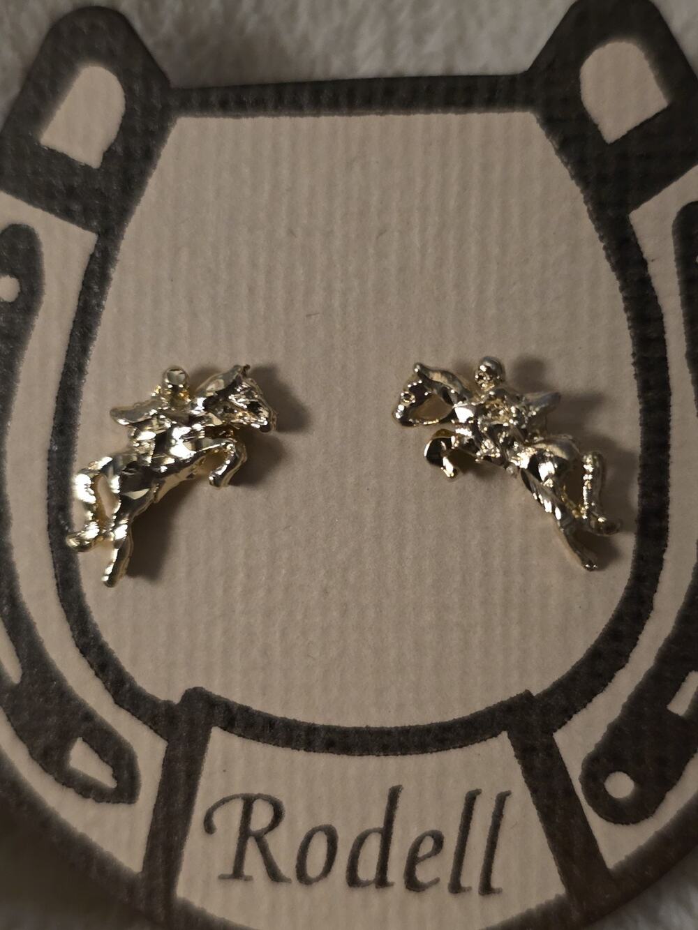 Rodell Equestrian Pierced Earrings Goldtone NOS
